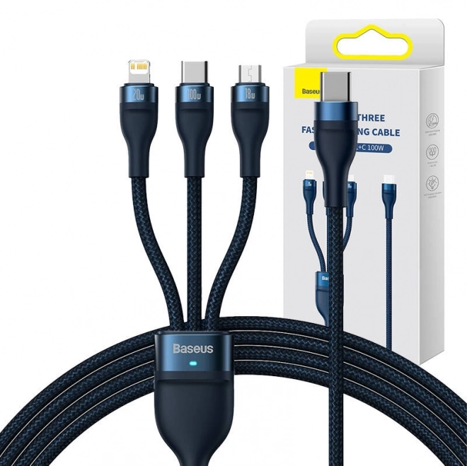 Kabel Baseus do szybkiego ładowania z 3 złączami: USB-C, Lightning i Micro USB, 100W