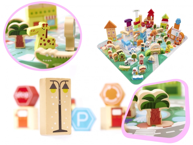 Drewniane edukacyjne miasto puzzle 120 elementów