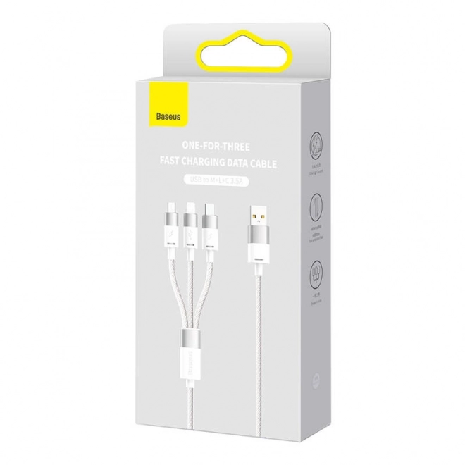 Kabel 3w1 USB Baseus serii StarSpeed, USB-C + micro + Lightning 3,5A, 1,2 m (biały)