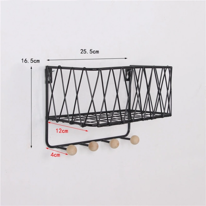 Wisząca półka z wieszakami, styl LOFT, czarna, 25,5 cm