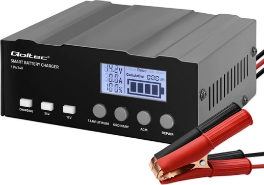 Inteligentna mikroprocesorowa ładowarka akumulatorów 12 V / 12,6 V / 24 V z trybem naprawy i LCD do AGM, GEL, WET, SLA i LiFePO4