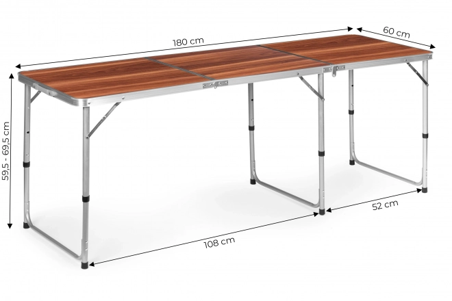 Składany stół turystyczny z brązowym blatem 180 × 60 cm MULTIGARDEN