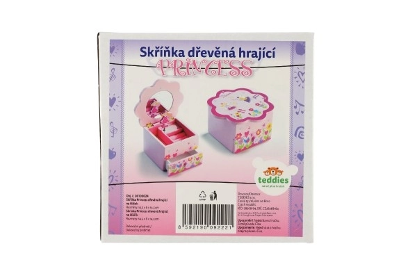 Szafka na biżuterię Princess drewno grający kwiat szuflada 14,5x8x14,5cm
