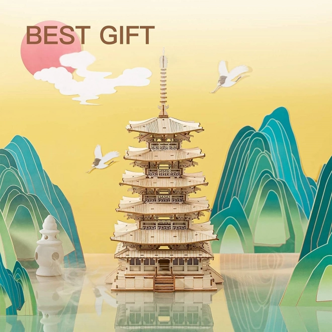 3D drewniane puzzle pięciopiętrowa pagoda