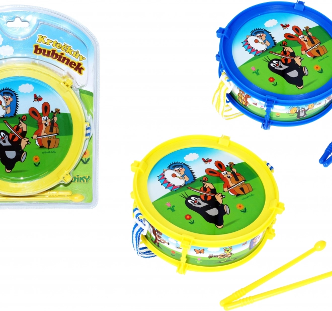 Krecik/Krecika bębenek plastikowy 20 cm + 2 pałeczki w pudełku