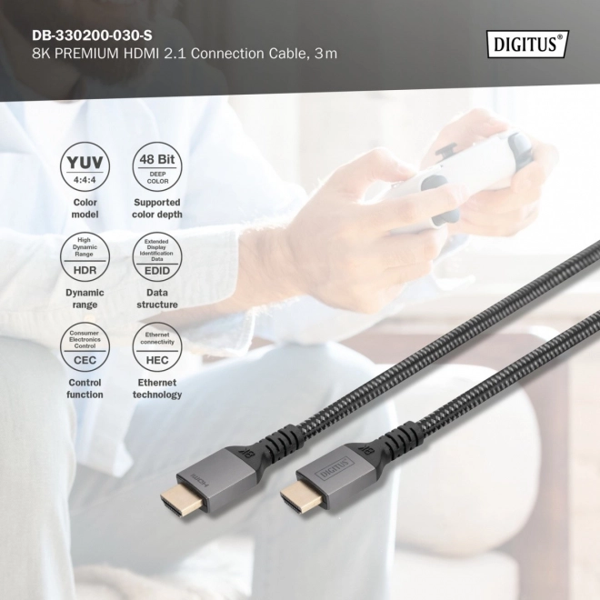 Kabel HDMI 2.1 Ultra HighSpeed 8K UHD 3m czarny