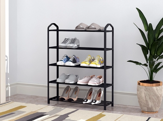 Metalowy stojak na buty na 5 półek, czarny