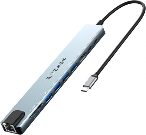 Stacja dokująca BlitzWolf BW-TH5 10w1 USB‑C, srebrna
