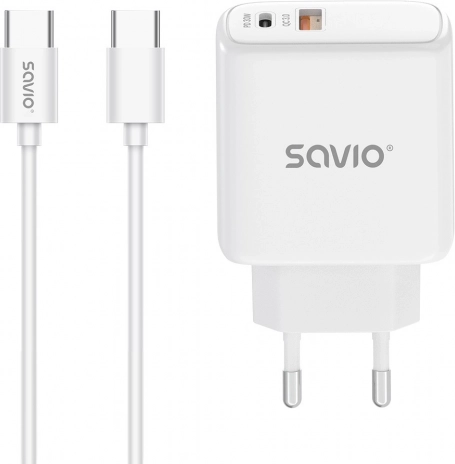 ładowarka sieciowa 30 W z USB‑C PD i USB‑A QC + kabel USB‑C – Savio