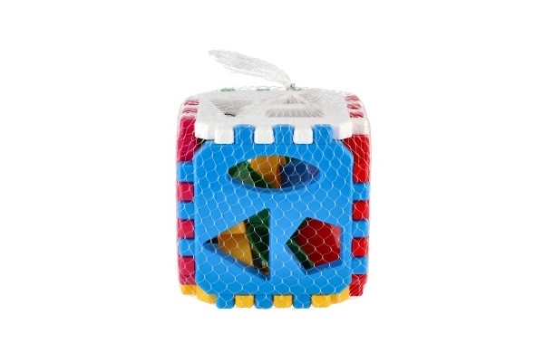 Plastowa kostka do sortowania kształtów 12 × 12 cm w siatce