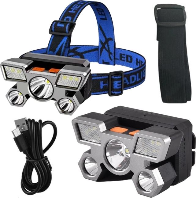 Latarka czołowa LED 800 lm, 4 tryby, ładowanie USB, wodoodporna IPX45