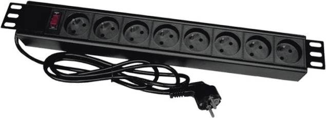 listwa zasilająca rackowa 19" z 8 gniazdami Schuko i wtykiem CEE 7/7