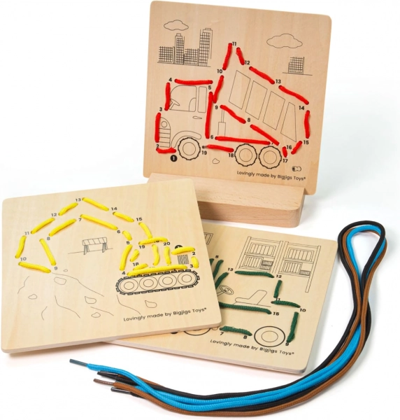 Przewlekanie według liczb – maszyny budowlane BIGJIGS TOYS