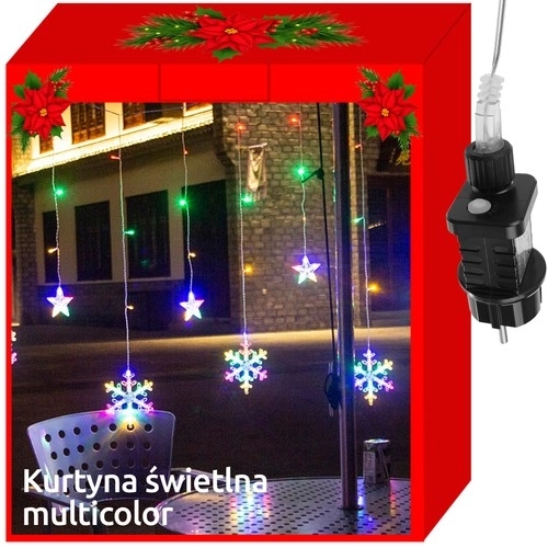 LED kolorowy zawieszka z płatkami śniegu i gwiazdkami - 5 m, 138 LED
