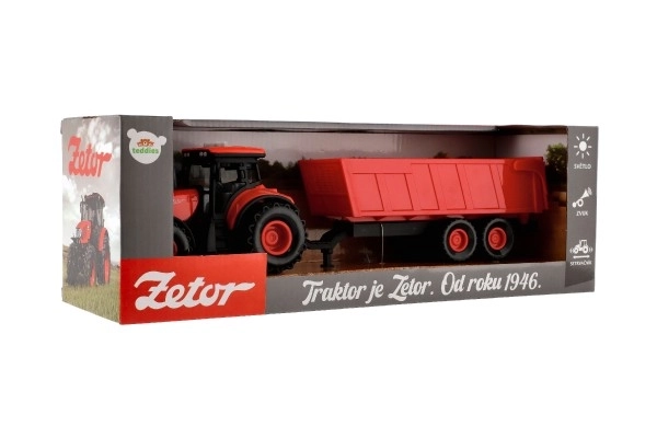 Czerwony traktor Zetor z przyczepą z efektami dźwiękowymi i świetlnymi - 36 cm