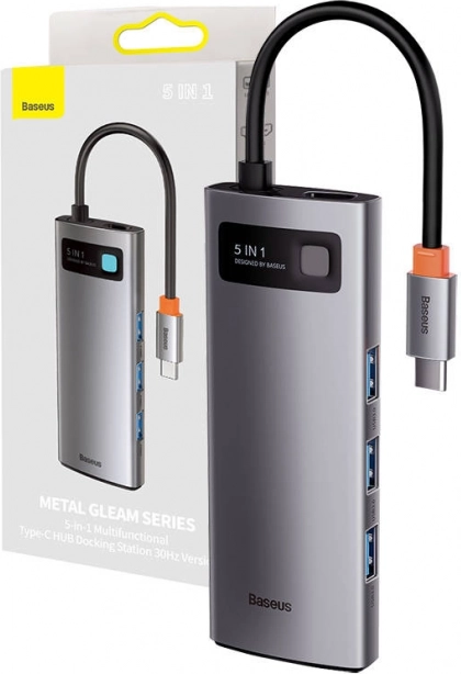 Adapter Baseus 5w1 hub USB‑C z HDMI, 3× USB 3.0 i USB‑C PD 100 W