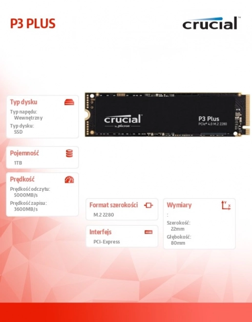 Dysk SSD Crucial P3 Plus 1TB PCIe 4.0 NVMe