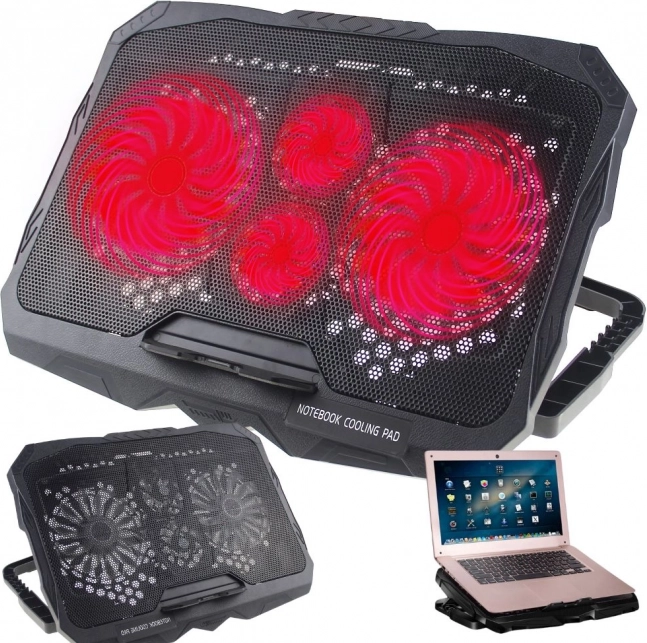 Chłodząca podstawka pod laptop z LED, 4 wentylatorami i koncentratorem USB, regulowany kąt (10–17")