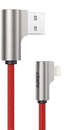Czerwony nylonowy kabel USB - Lightning 2m z kątem 90 stopni