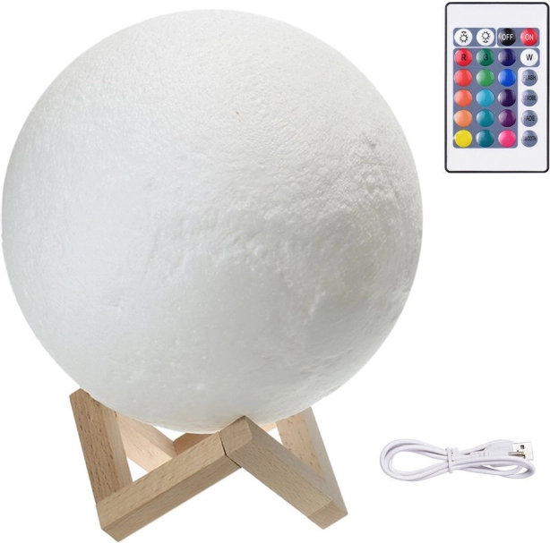 3D księżycowa lampka nocna z podświetleniem RGB i pilotem