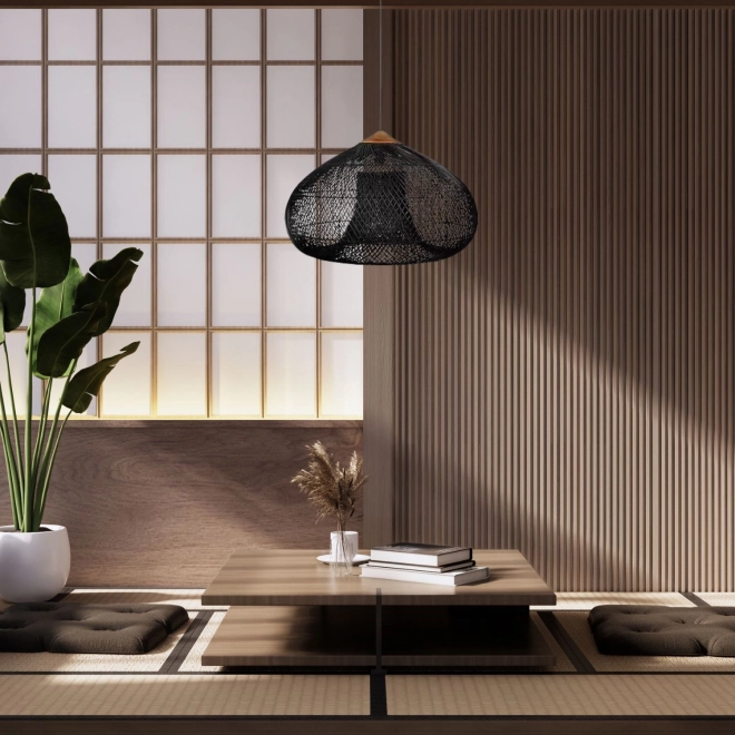 Sufitowa lampa wisząca z naturalnego rattanu - 40 cm - czarna