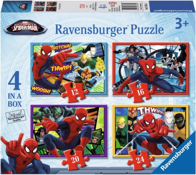 Puzzle dla dzieci Disney Spider-Man 4w1 – 12, 16, 20 i 24 elementy, 19×14 cm