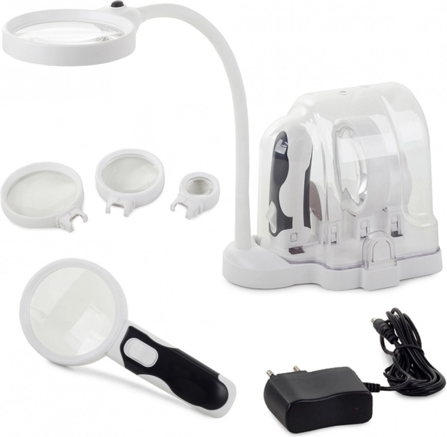 Lupa stołowa 2 w 1 z LED i wymiennymi soczewkami 2,5x/5x/16x