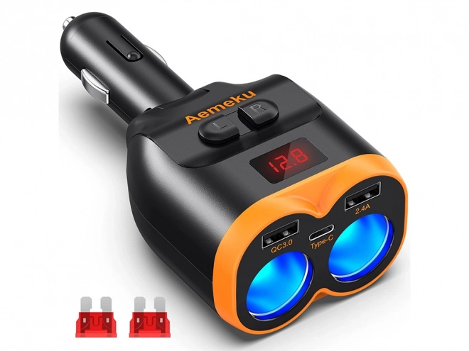 Rozdzielacz zapalniczki z ładowarką USB-A i USB-C QC 3.0