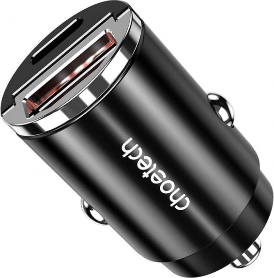 ładowarka samochodowa Choetech z USB‑A i USB‑C 30 W PD 3.0 (czarna)