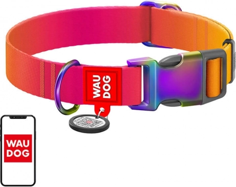 Nylonowa obroża dla psów z kodem QR WAUDOG gradient, pomarańczowa, rozmiar M