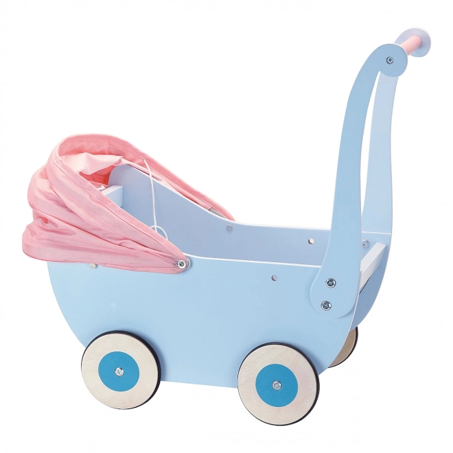 Petitcollin Drewniany wózek niebieski (dla lalek do 40 cm)