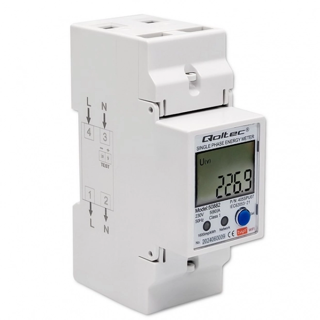 Jednofazowy elektroniczny licznik energii | Szyna DIN | 230V | LCD | Wi-Fi