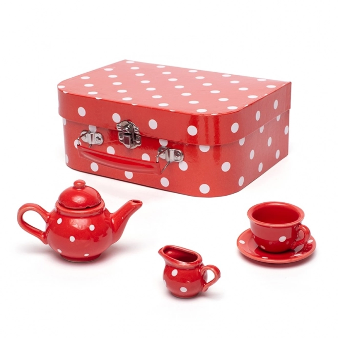 Bigjigs Toys Czerwony zestaw do herbaty w groszki