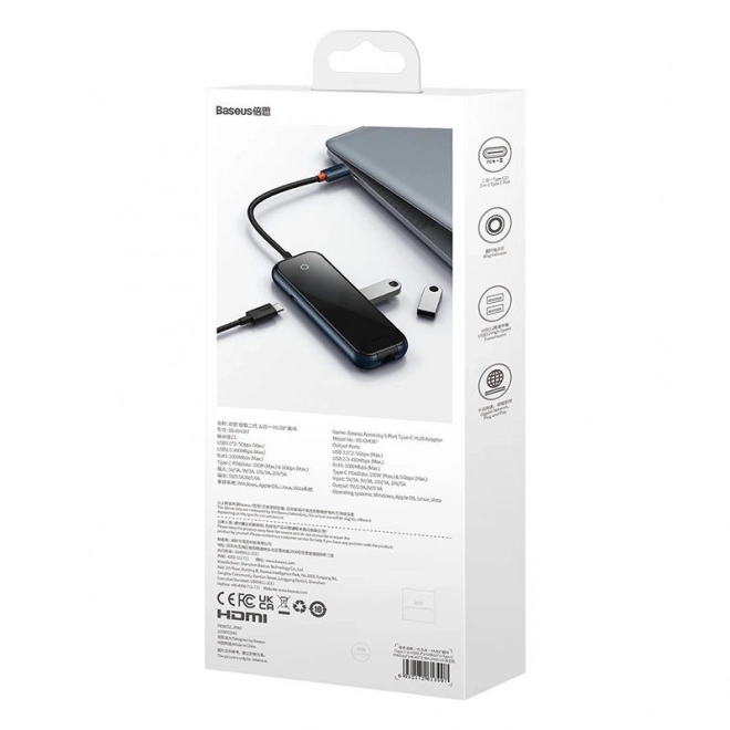 Baseus AcmeJoy 5w1 USB-C Hub z 2x USB 3.0, USB 2.0, USB-C PD i RJ45