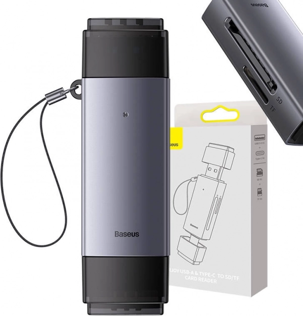 Baseus czytnik kart pamięci SD/TF USB i USB-C szary