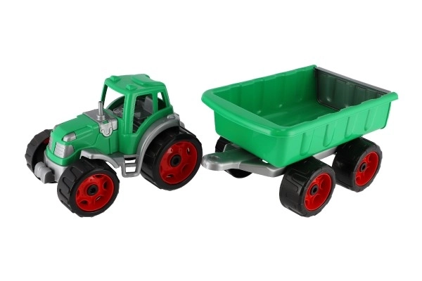 Traktor z przyczepą plastikowy 53cm na wolny bieg w siateczce