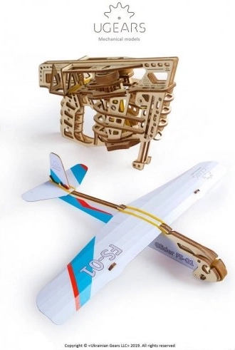 Ugears 3D drewniane mechaniczne puzzle wyrzutnia samolotu