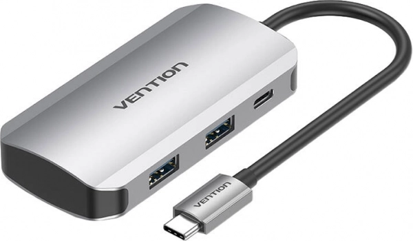 Stacja dokująca USB‑C 5 w 1 z 4× USB 3.0 i zasilaniem PD 100 W Vention, kabel 15 cm, szara