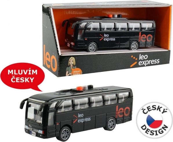 Autobus LEO EXPRESS ze światłami i zapowiedziami kierowcy oraz załogi