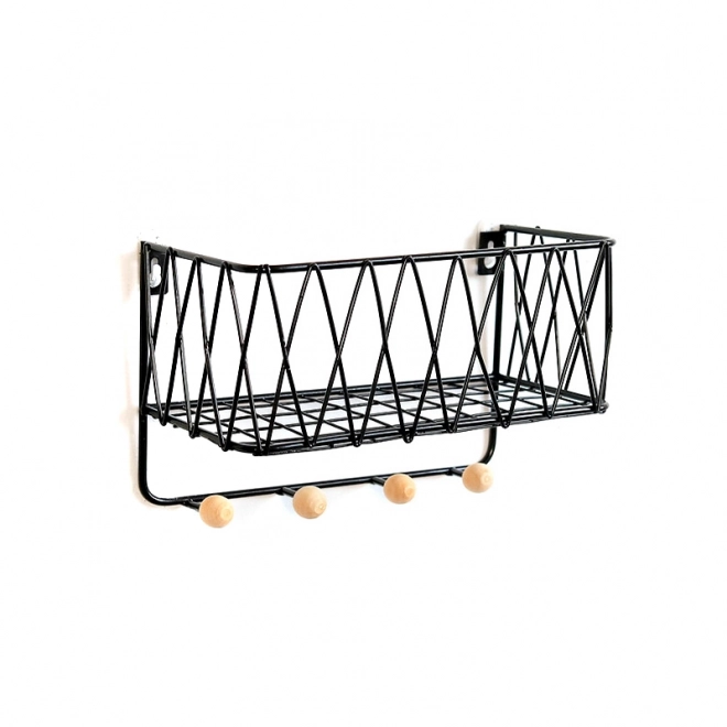 Wisząca półka z wieszakami, styl LOFT, czarna, 25,5 cm