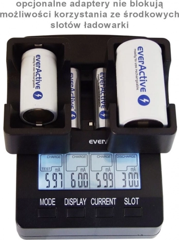 Inteligentna ładowarka EVERACTIVE NC-3000 do AA/AAA z obsługą C/D (z adapterem)