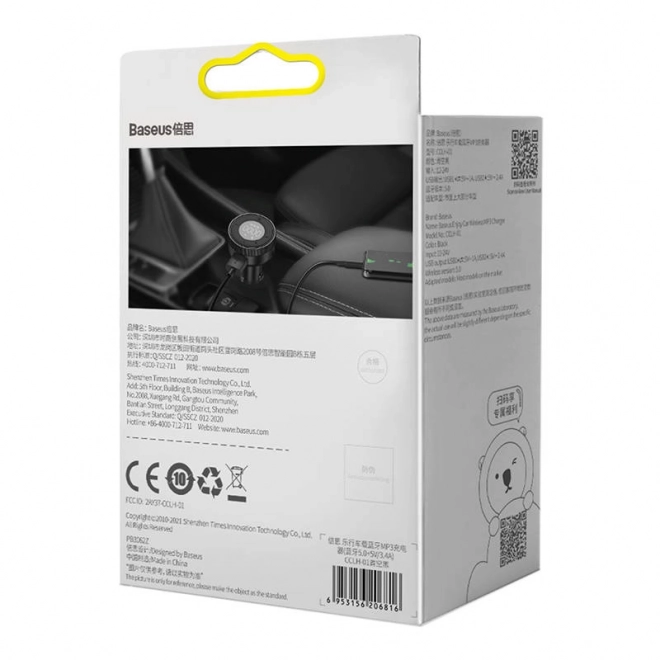 Baseus Enjoy Bezprzewodowa ładowarka MP3 do auta, Bluetooth 5.0, microSD, AUX (czarna)