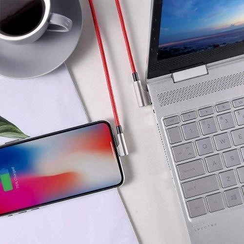 Czerwony nylonowy kabel USB - Lightning 2m z kątem 90 stopni