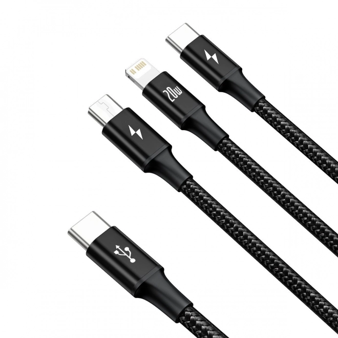 Kabel ładujący Baseus 3 w 1, 20W, czarny, 1,5 m