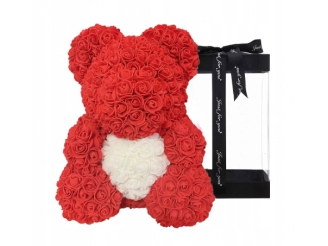 Walentynkowy czerwony miś z sercem z róż - 40 cm