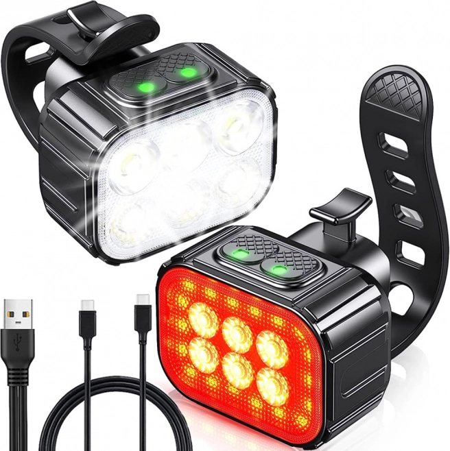 Zestaw przedniego i tylnego oświetlenia LED do roweru, ładowanie USB