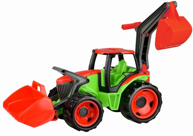 Traktor Lena z łyżką i koparką zielono-czerwony
