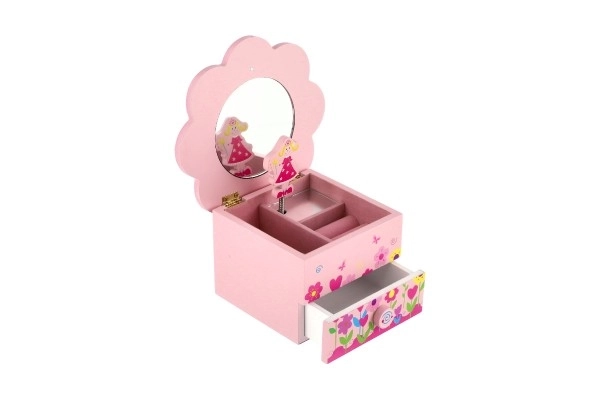 Szafka na biżuterię Princess drewno grający kwiat szuflada 14,5x8x14,5cm