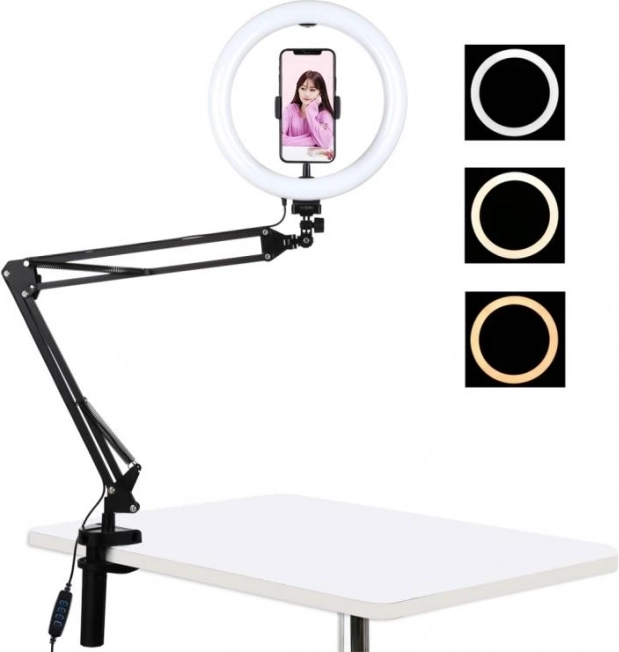 Stojak naramienny Puluz z 26 cm lampą pierścieniową LED