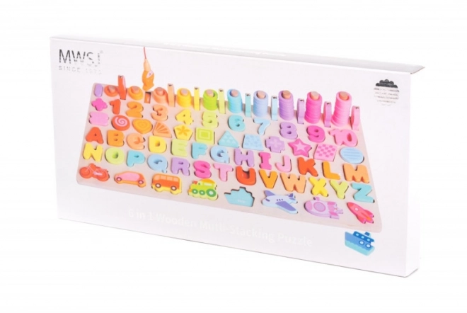 Drewniane puzzle 6w1 Liczby Litery Ryby